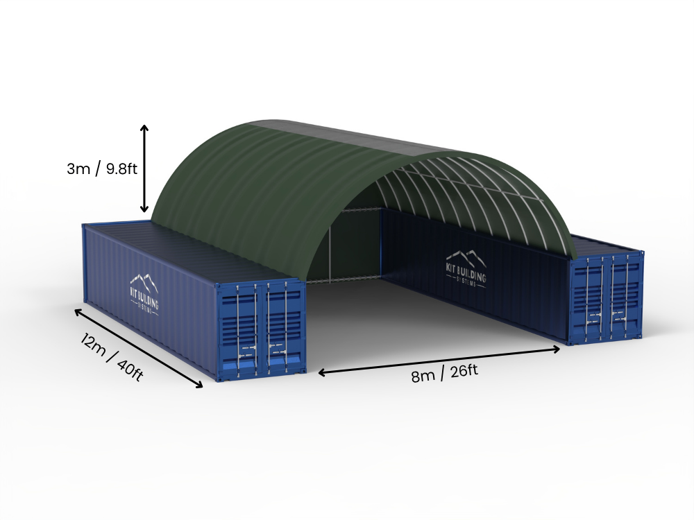 Campata 8m (26ft) | Tende Container Larghezza 26ft, Altezza 10ft (8m x 3m)