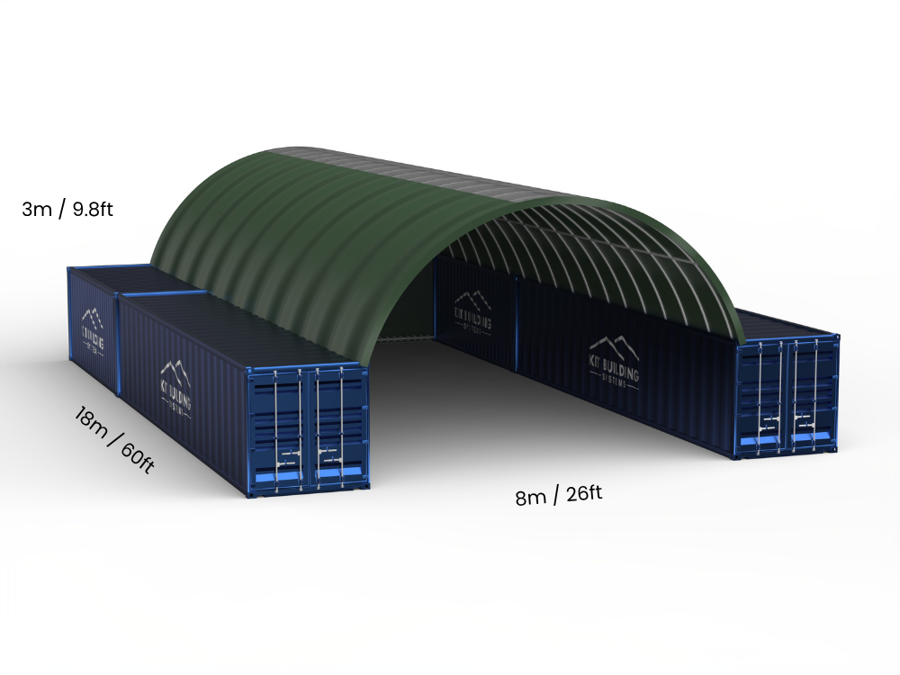 Campata 8m (26ft) | Tende Container Larghezza 26ft, Altezza 10ft (8m x 3m)