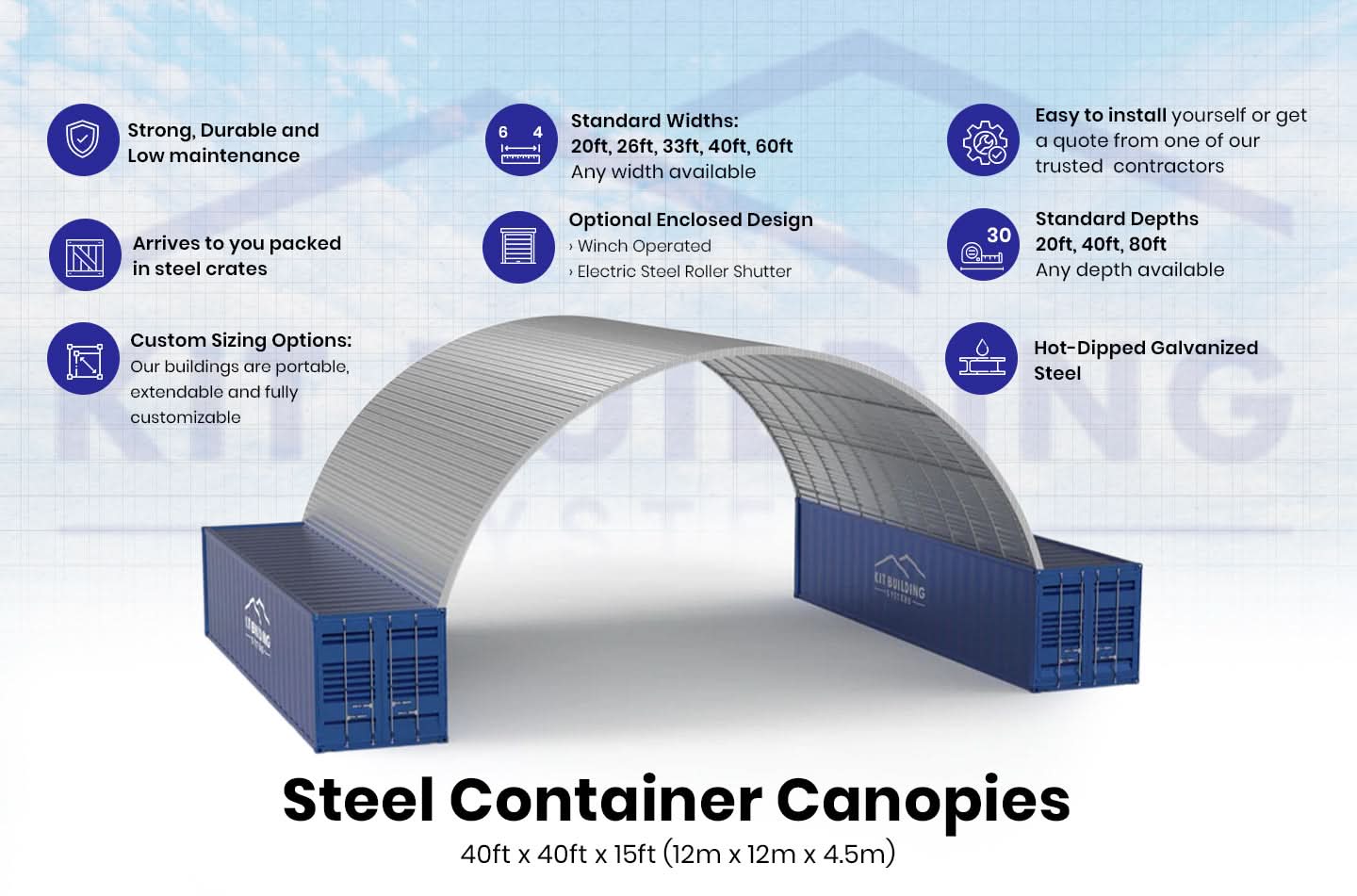Pensiline per Container in Acciaio - 40ft x 40ft x 15ft (12m x 12m x 4,5m)