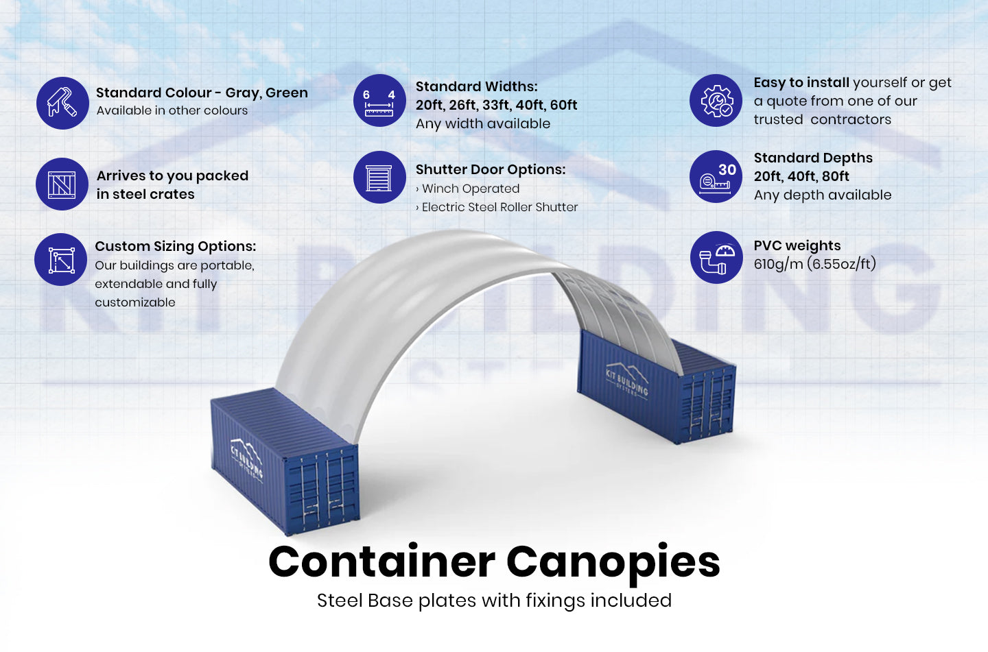 Pensiline per container - 40 piedi x 20 piedi x 15 piedi (12 m x 6 m x 4,5 m)