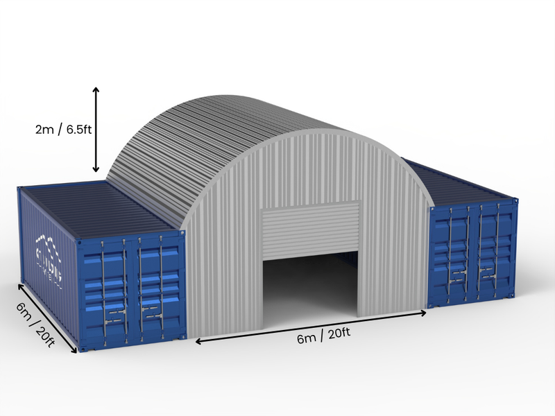 Campata 6m (20ft) | Pensiline per Container in Acciaio Larghezza 20ft, Altezza 6,5ft (6m x 2m)
