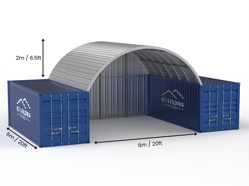 Campata 6m (20ft) | Pensiline per Container in Acciaio Larghezza 20ft, Altezza 6,5ft (6m x 2m)
