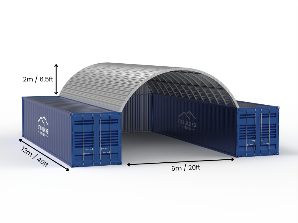 Apertura 8m (26ft) | Pensiline in Acciaio per Container Larghezza 26ft, Altezza 10ft (8m x 3m)