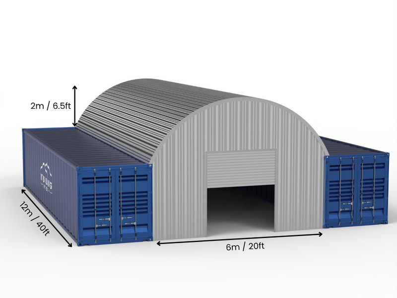 Apertura 8m (26ft) | Pensiline in Acciaio per Container Larghezza 26ft, Altezza 10ft (8m x 3m)