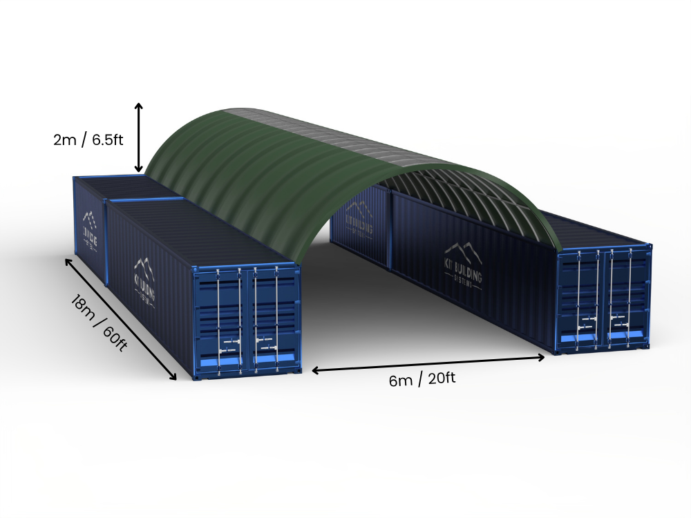 Campata 6m (20ft) | Tende Container Larghezza 20ft, Altezza 6,5ft (6m x 2m)