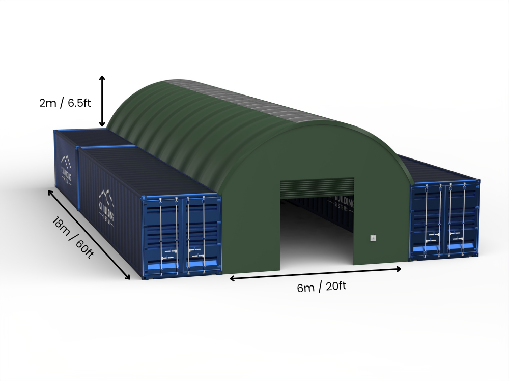 Campata 6m (20ft) | Tende Container Larghezza 20ft, Altezza 6,5ft (6m x 2m)