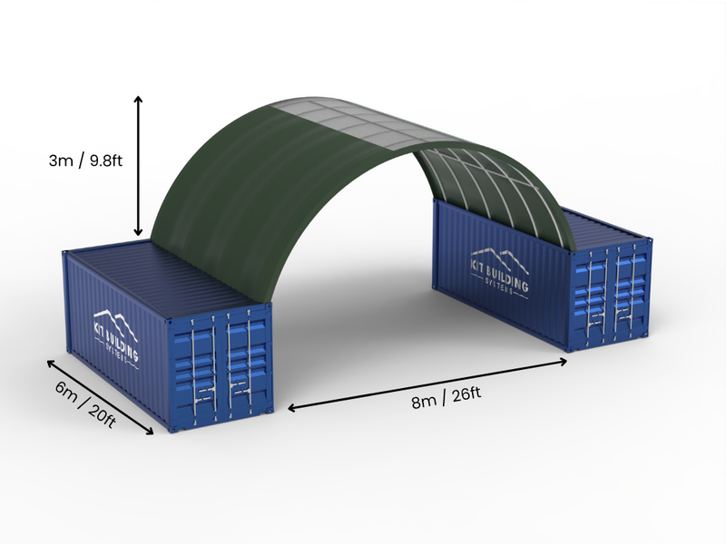 Campata 8m (26ft) | Tende Container Larghezza 26ft, Altezza 10ft (8m x 3m)