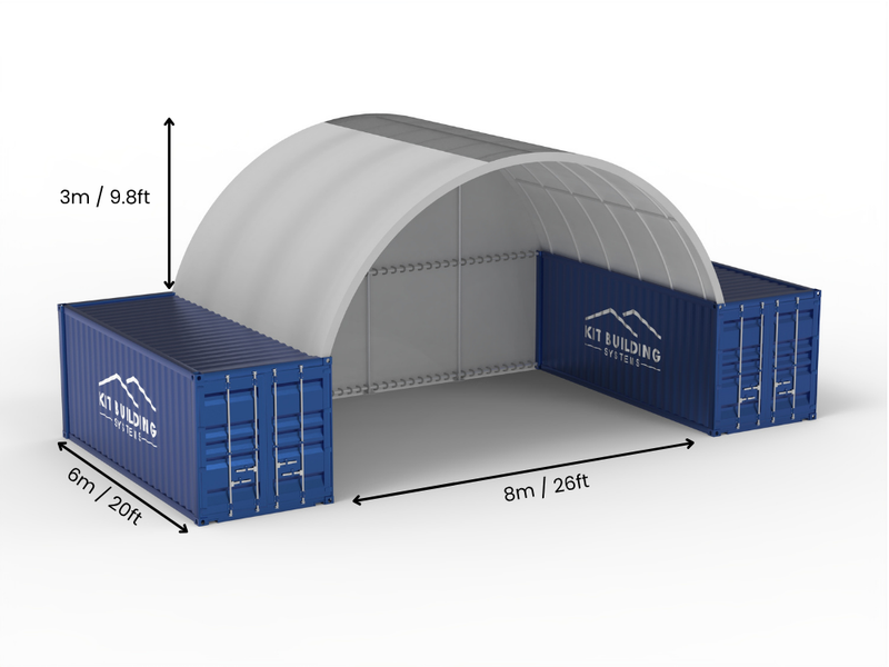 Campata 8m (26ft) | Tende Container Larghezza 26ft, Altezza 10ft (8m x 3m)