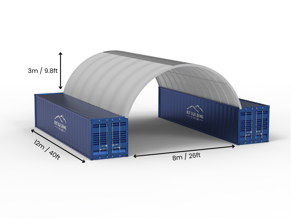 Campata 8m (26ft) | Tende Container Larghezza 26ft, Altezza 10ft (8m x 3m)