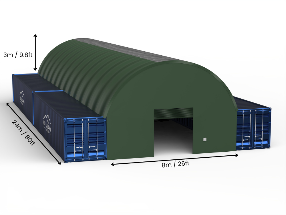 Campata 8m (26ft) | Tende Container Larghezza 26ft, Altezza 10ft (8m x 3m)