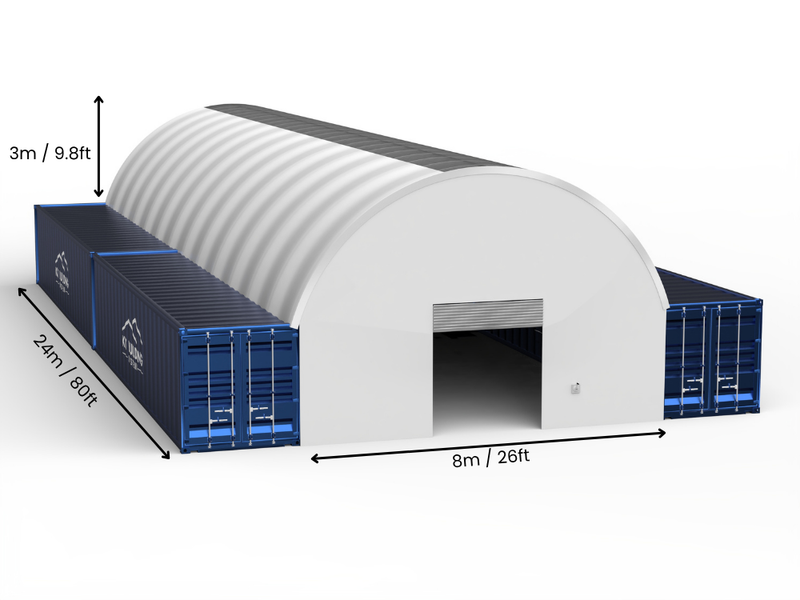 Campata 8m (26ft) | Tende Container Larghezza 26ft, Altezza 10ft (8m x 3m)