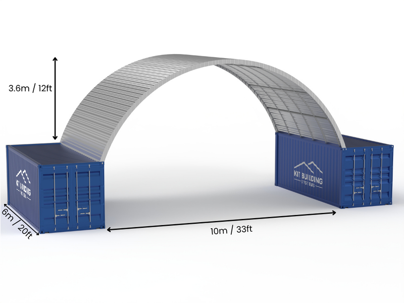Tettoie per Contenitori in Acciaio - 33ft x 20ft x 12ft (10m x 6m x 3,6m)