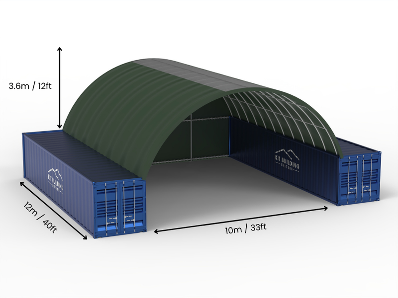Apertura 10m (33ft) | Tende Container - 33ft x 12ft (10m x 3,6m)