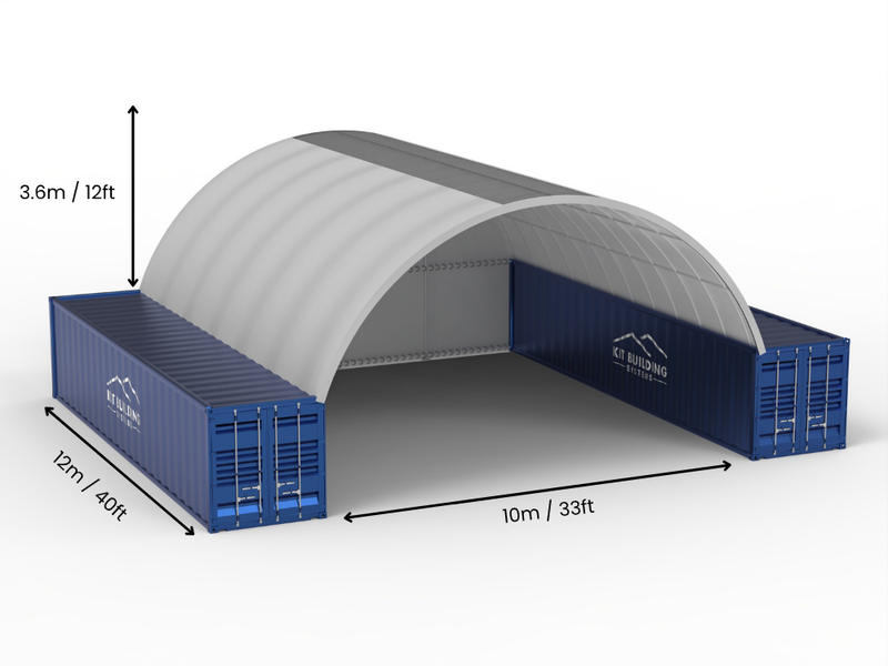 Apertura 10m (33ft) | Tende Container - 33ft x 12ft (10m x 3,6m)
