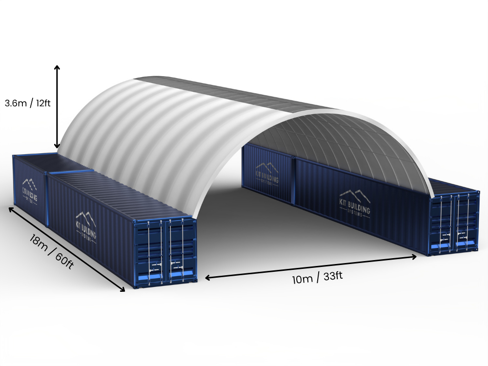 Apertura 10m (33ft) | Tende Container - 33ft x 12ft (10m x 3,6m)