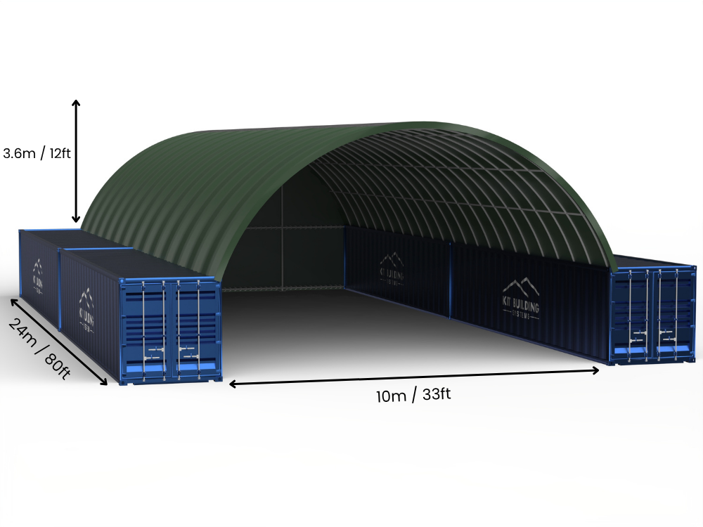 Apertura 10m (33ft) | Tende Container - 33ft x 12ft (10m x 3,6m)