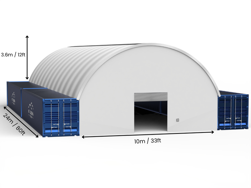 Apertura 10m (33ft) | Tende Container - 33ft x 12ft (10m x 3,6m)
