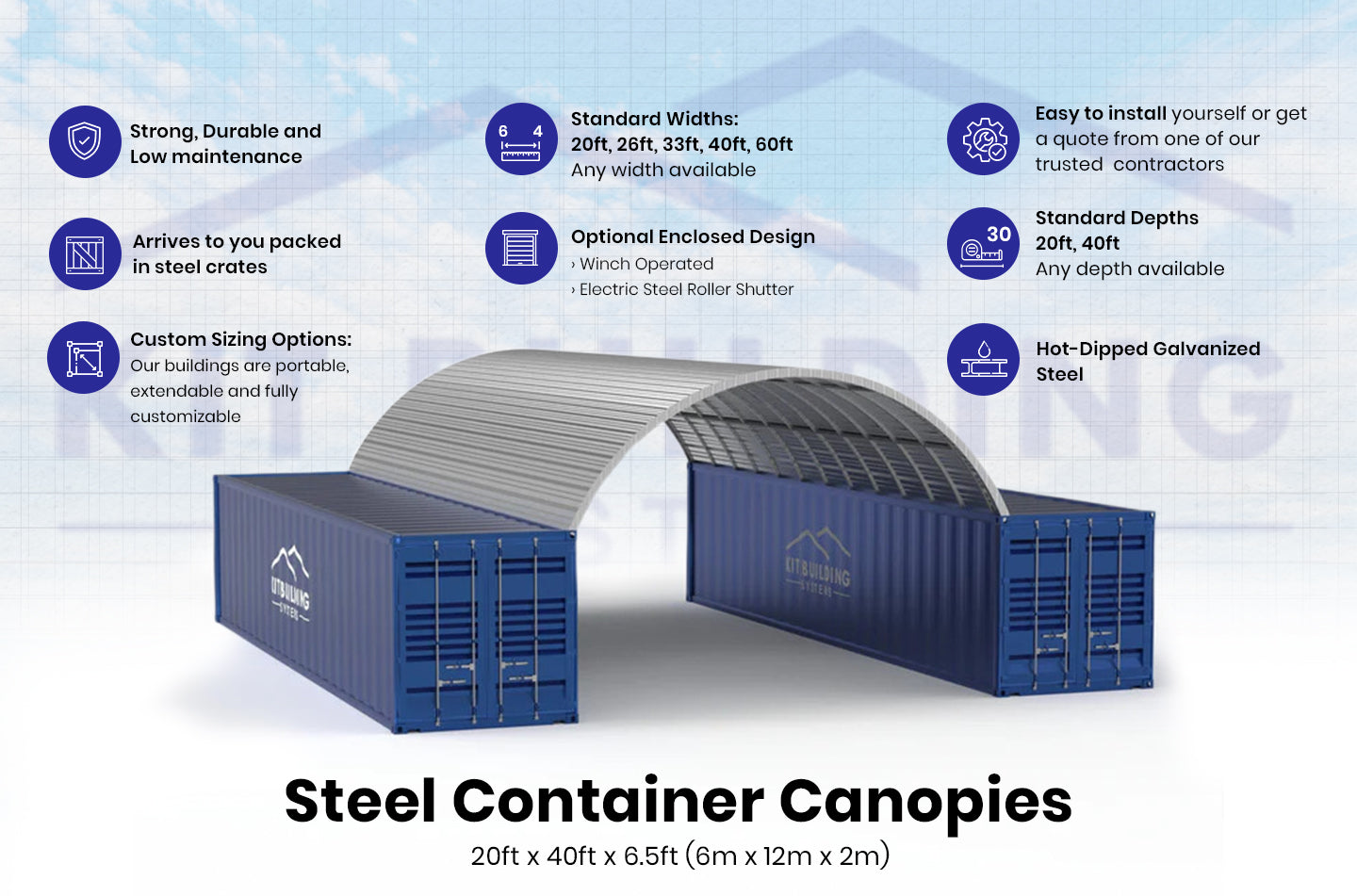 Pensiline per container - 20 piedi x 20 piedi x 6,5 piedi (6 m x 6 m x 2 m)